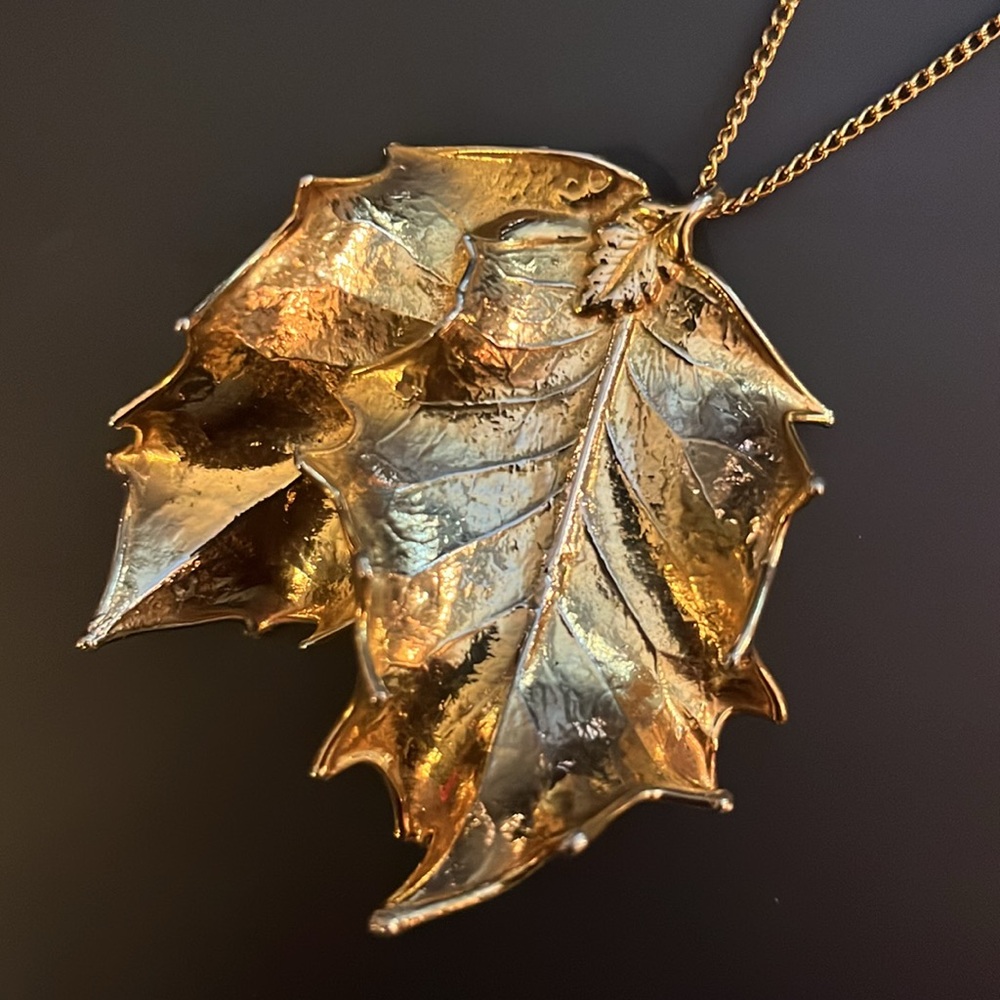 Gold-Dipped Double-Leaf Pendant - image 3